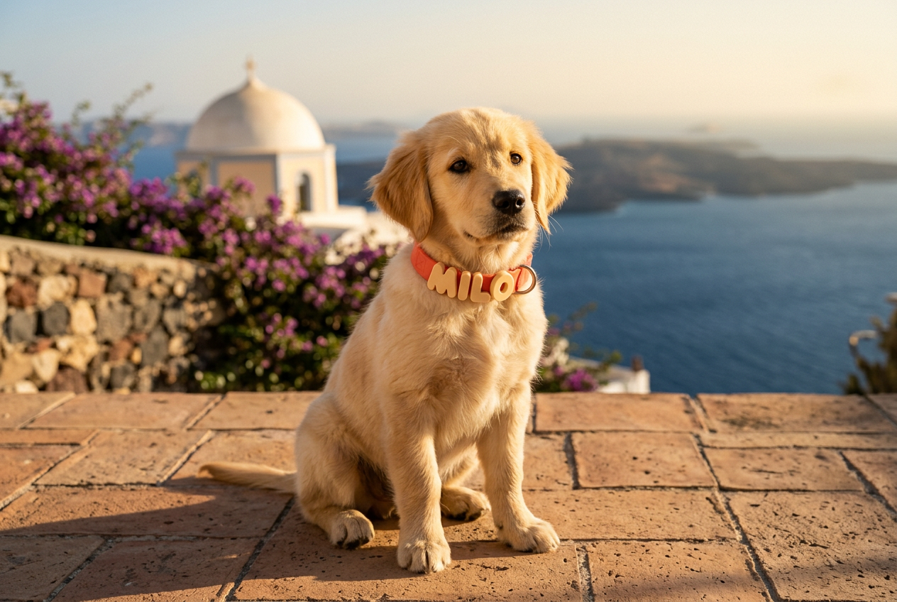Chien sur la terrasse au golden hour